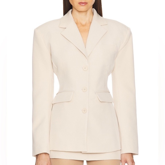 NWT Helsa Recycled Twill S Curve Jacket Blazer Fitted Hourglass Light Khaki Tan - Picture 3 of 14